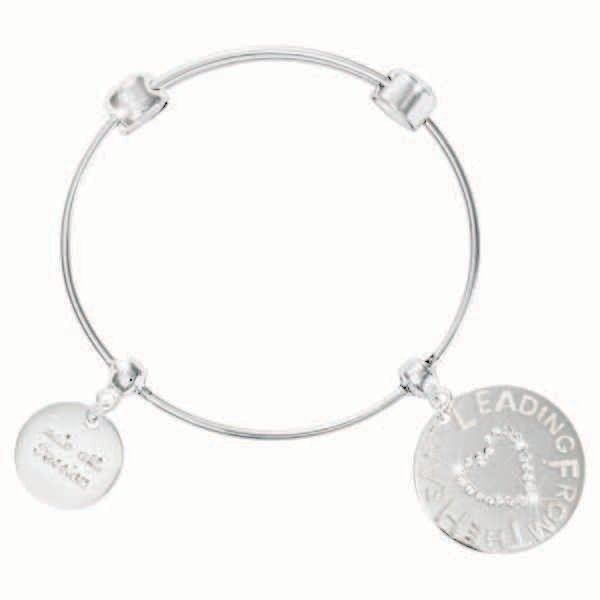 Nikki Lissoni Charm Bangle with Two Fixed Charms Made with Passion Leading From The Heart Silver-Plated 17cm 6.7 inch B1084S17