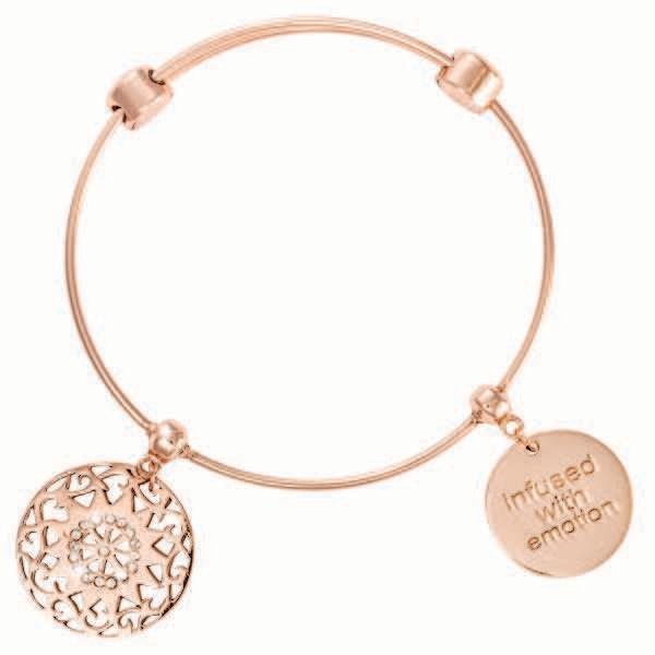 Nikki Lissoni Charm Bangle with Two Fixed Charms Seventeen Diamonds Infused with Emotion Rose Gold-…