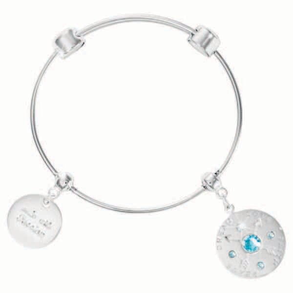 Nikki Lissoni Charm Bangle with Two Fixed Charms Made with Passion Dreamlovefaithpeace Silver-Plated 17cm 6.7 inch B1089S17
