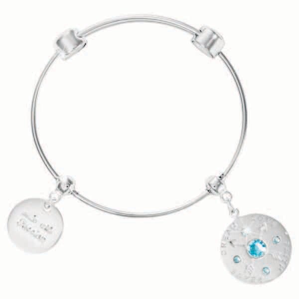 Nikki Lissoni Charm Bangle with Two Fixed Charms Made with Passion Dreamlovefaithpeace Silver-Plate…