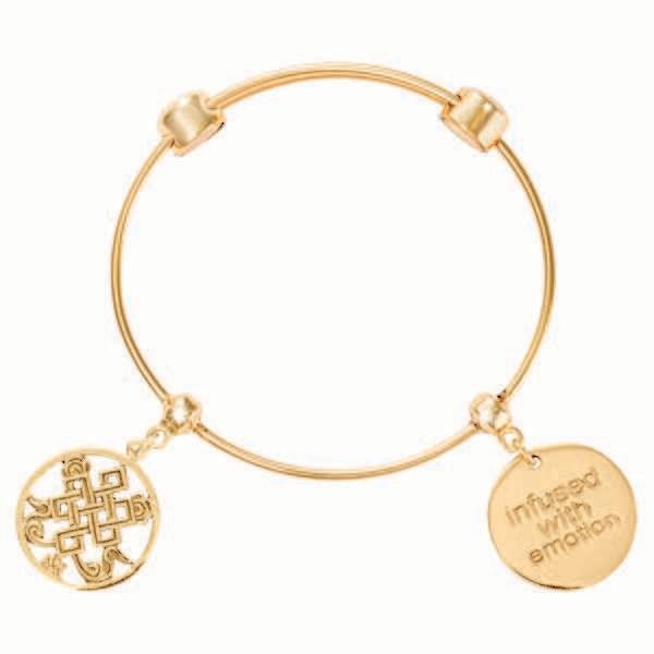 Nikki Lissoni Charm Bangle with Two Fixed Charms Endless Knot Infused with Emotion Gold-Plated 17cm 6.7 inch B1090G17