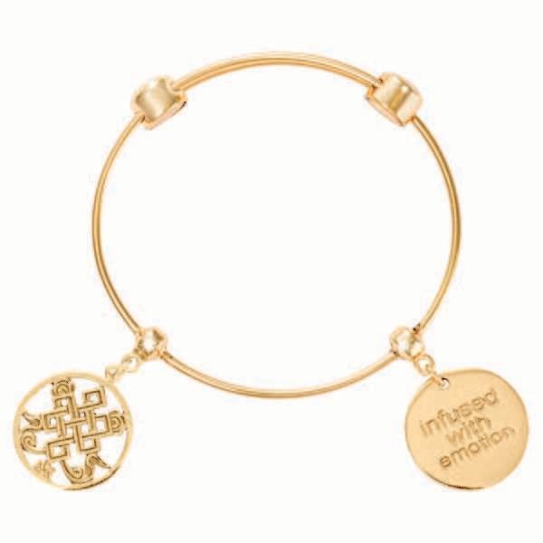 Nikki Lissoni Charm Bangle with Two Fixed Charms Endless Knot Infused with Emotion Gold-Plated 21cm…