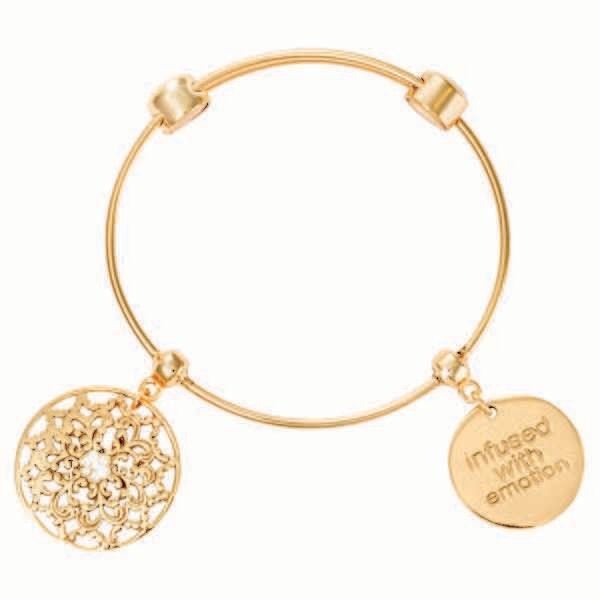 Nikki Lissoni Charm Bangle with Two Fixed Charms Infused with Emotion Lucky Daisy Gold-Plated 17cm 6.7 inch B1092G17