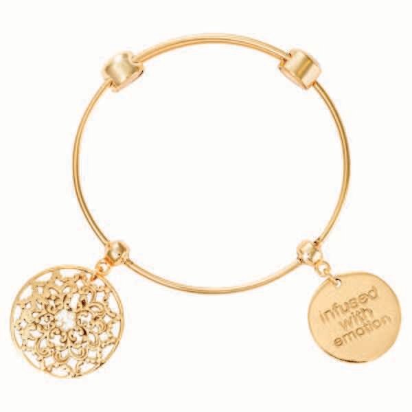 Nikki Lissoni Charm Bangle with Two Fixed Charms Infused with Emotion Lucky Daisy Gold-Plated 19cm …