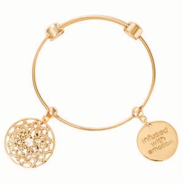 Nikki Lissoni Charm Bangle with Two Fixed Charms Infused with Emotion Lucky Daisy Gold-Plated 21cm …