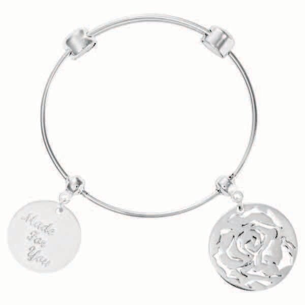 Nikki Lissoni Charm Bangle with Two Fixed Charms Made For You with Passion Rose Silver-Plated 17cm …