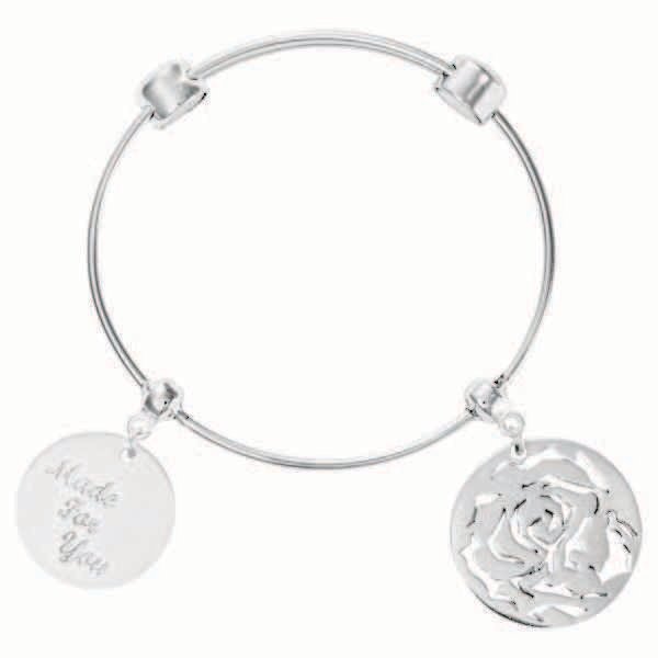 Nikki Lissoni Charm Bangle with Two Fixed Charms Made For You with Passion Rose Silver-Plated 19cm …