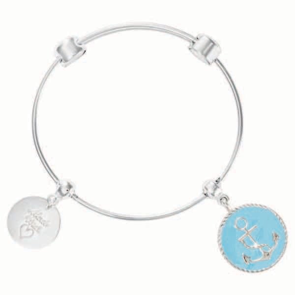 Nikki Lissoni Charm Bangle with Two Fixed Charms Made with Love Hope For Something Blue Silver-Plated 17cm 6.7 inch B1094S17