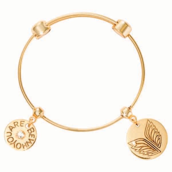 Nikki Lissoni Charm Bangle with Two Fixed Charms Be Who You Are Caring Wings Gold-Plated 17cm 6.7 inch B1096G17