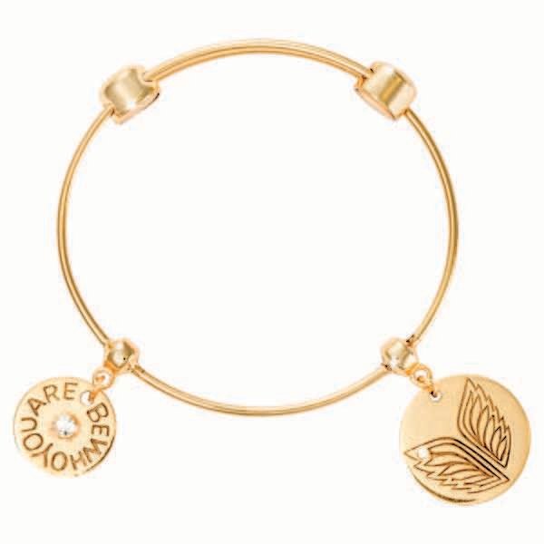 Nikki Lissoni Charm Bangle with Two Fixed Charms Be Who You Are Caring Wings Gold-Plated 21cm 8.2 i…