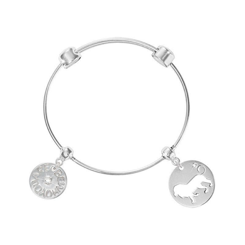 Nikki Lissoni Charm Bangle with Two Fixed Charms Be Who You Are Courage Lion Silver-Plated 17cm 6.7 inch B1100S17