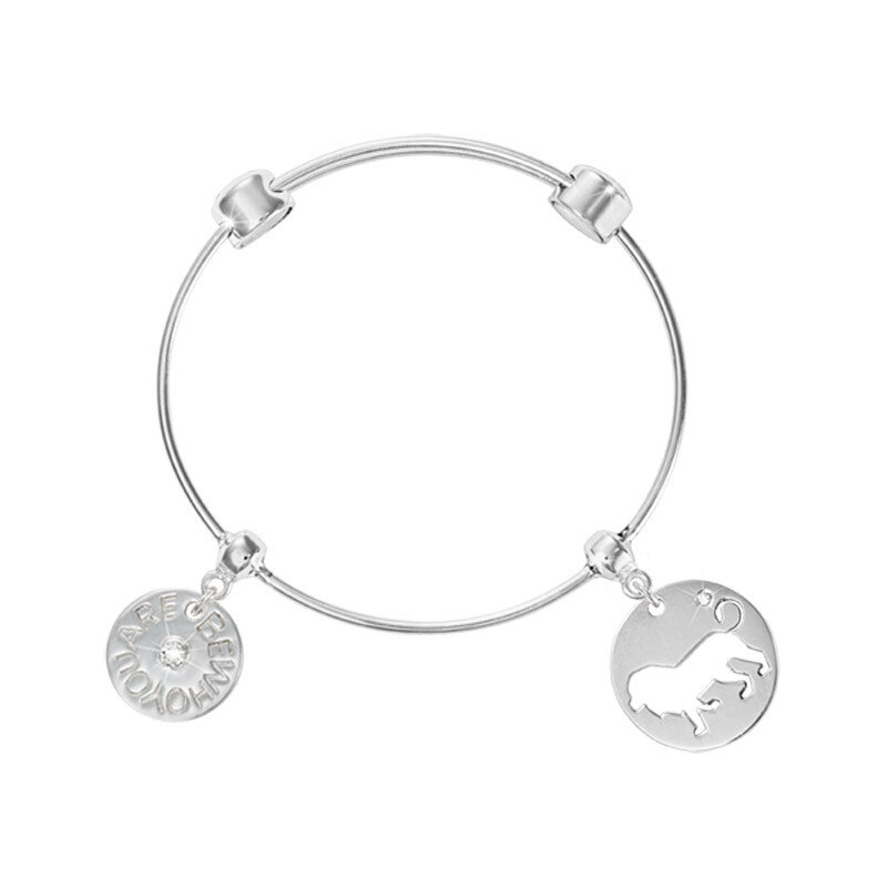 Nikki Lissoni Charm Bangle with Two Fixed Charms Be Who You Are Courage Lion Silver-Plated 21cm 8.2…