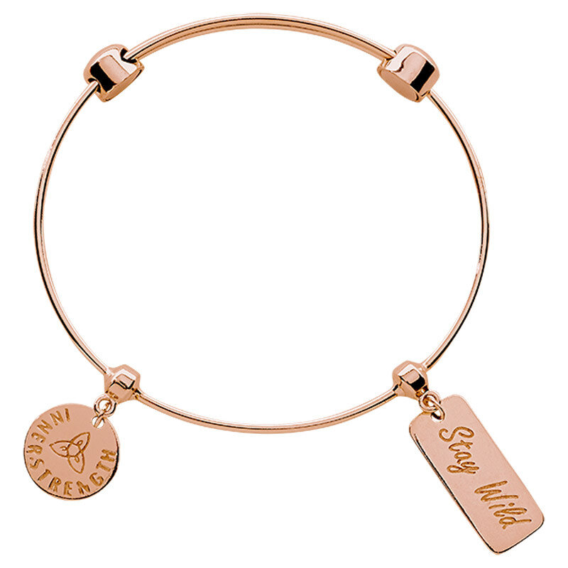 Nikki Lissoni Charm Bangle Rose Gold-Plated with Two Fixed Charms Inner Strength Stay Wild 17cm 6.7…