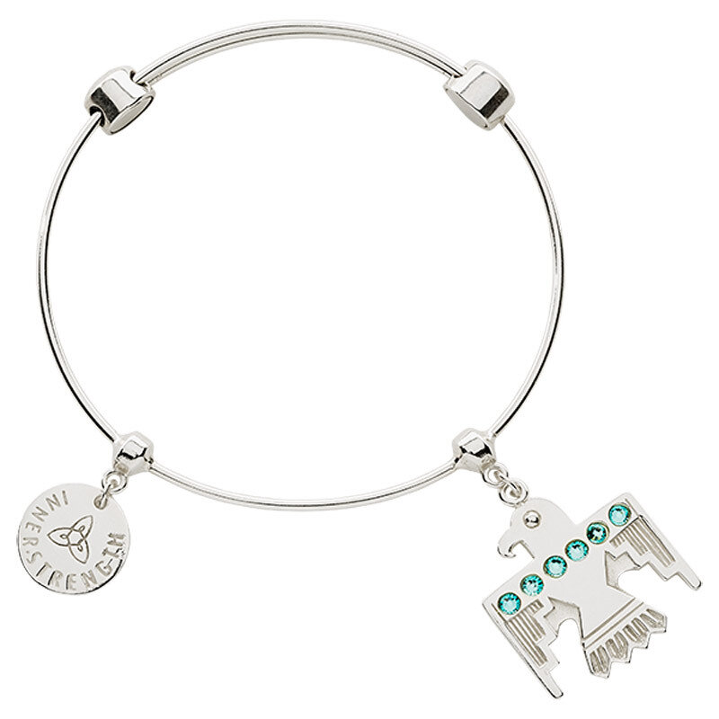 Nikki Lissoni Charm Bangle Silver-Plated with Two Fixed Charms Inner Strength Soar Like An Eagle 17cm 6.7 inch B1112S17