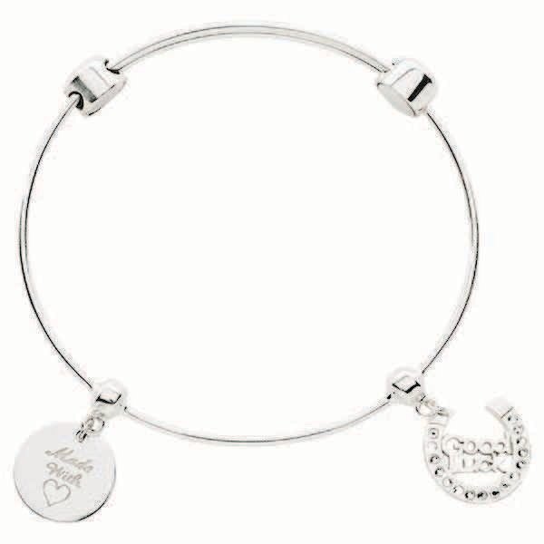 Nikki Lissoni Charm Bangle Silver-Plated with Two Fixed Charms Made with Love Good Luck Horseshoe 1…