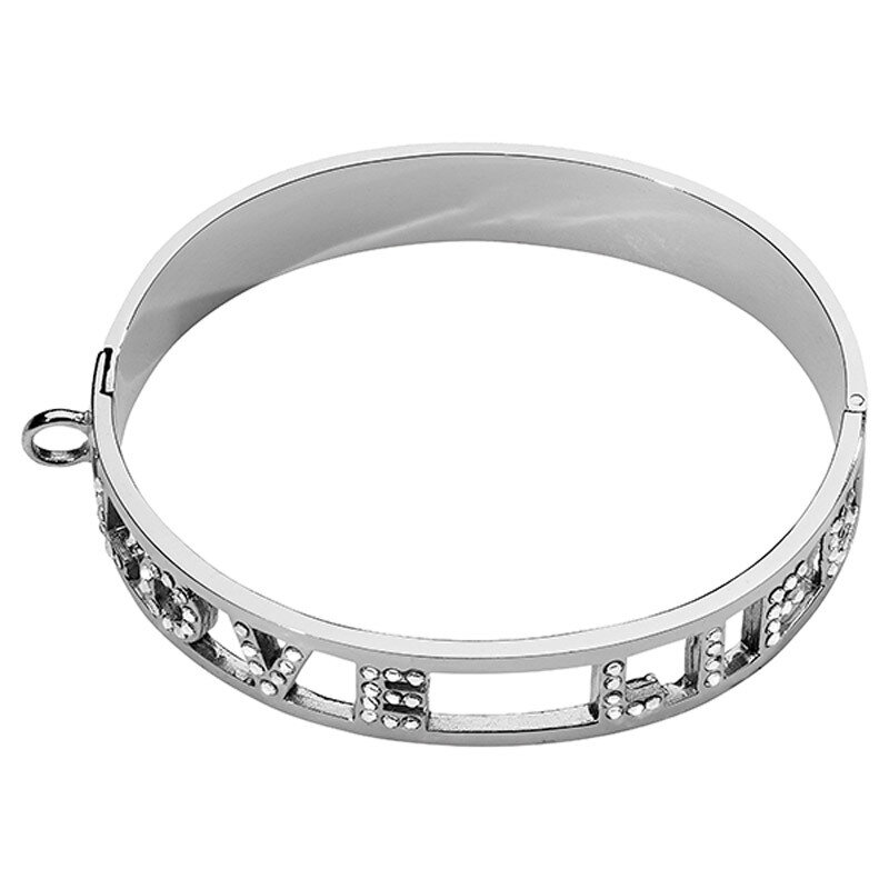 Nikki Lissoni Love Life Bangle with Swarovski Crystals of 1cm  Silver-Plated 19cm 7.4 inch B1119S19…