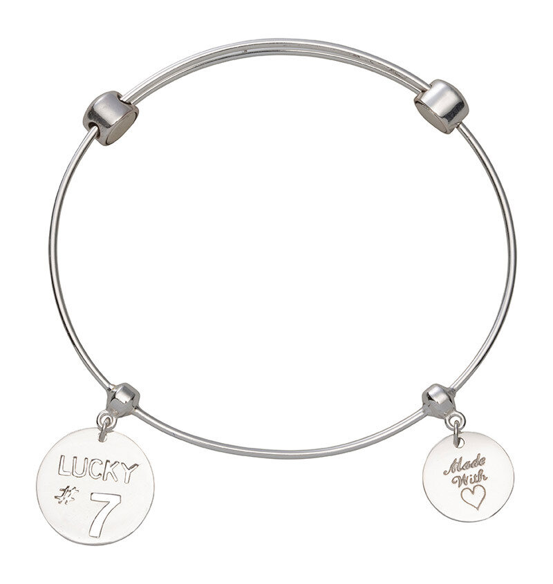 Nikki Lissoni Charm Bangle Silver-Plated with Two Fixed Charms Lucky 7 Made with Love 19cm 7.4 inch…