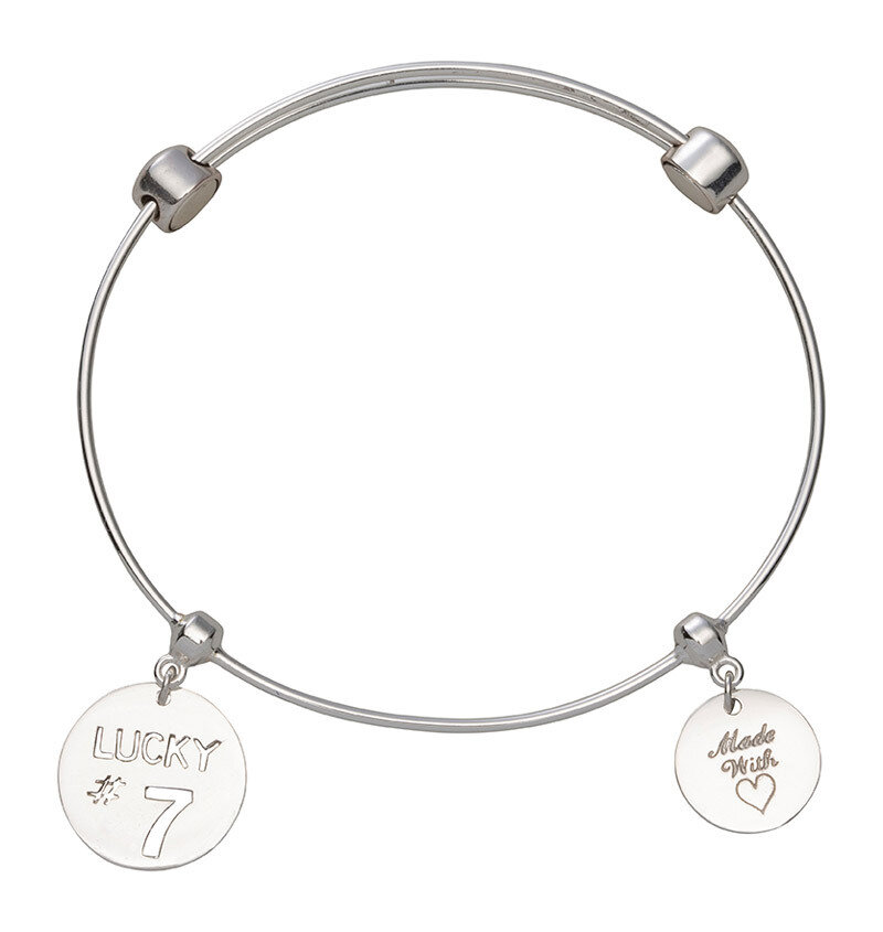 Nikki Lissoni Charm Bangle Silver-Plated with Two Fixed Charms Lucky 7 Made with Love 21cm 8.2 inch B1130S21