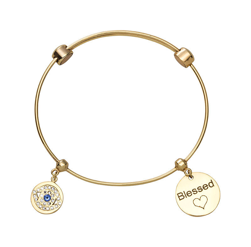 Nikki Lissoni Charm Bangle Gold-Plated with Two Fixed Charms Lucky Eye Blessed 17cm 6.7 inch B1131G…