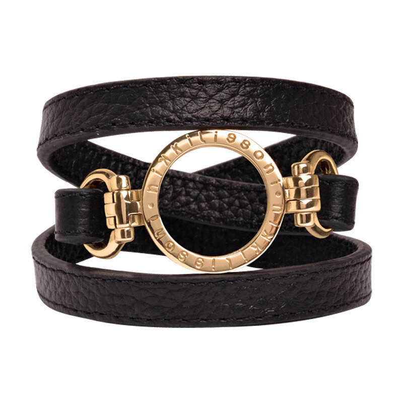 Nikki Lissoni Black Leather Wrap Bracelet with A Small Gold-Plated Pendant Size Small BBL02GS