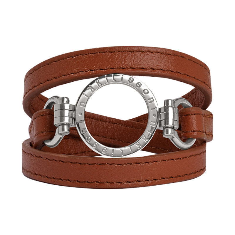 Nikki Lissoni Brown Leather Wrap Bracelet with A Small Silver-Plated Pendant Size Extra Small BBR01SXS