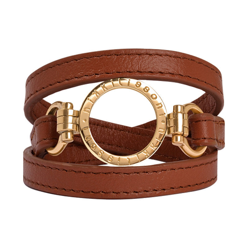 Nikki Lissoni Brown Leather Wrap Bracelet with A Small Gold-Plated Pendant Size Small BBR02GS
