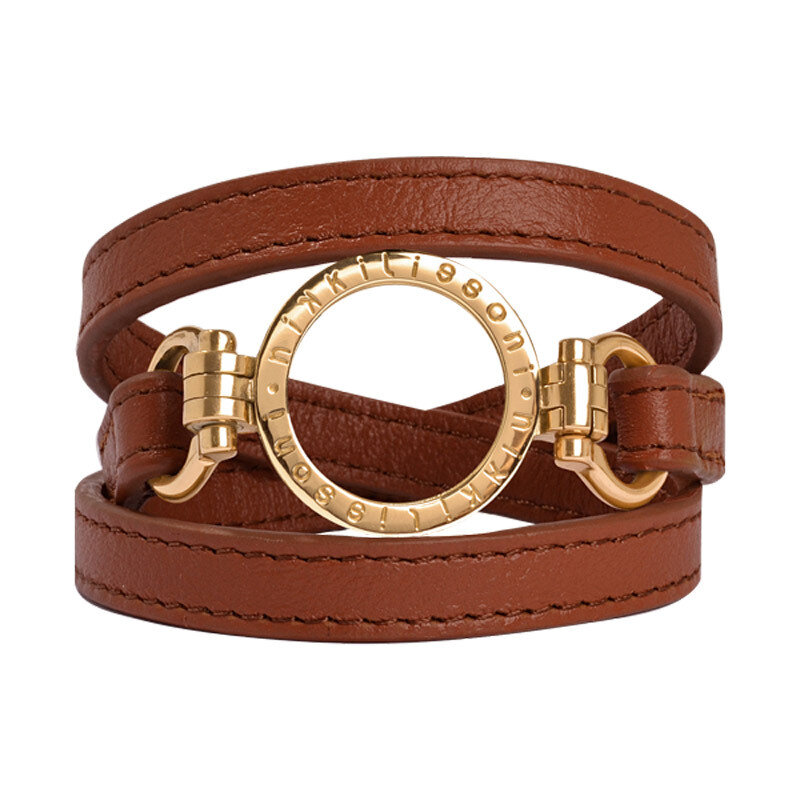 Nikki Lissoni Brown Leather Wrap Bracelet with A Small Gold-Plated Pendant Size Extra Small BBR02GX…