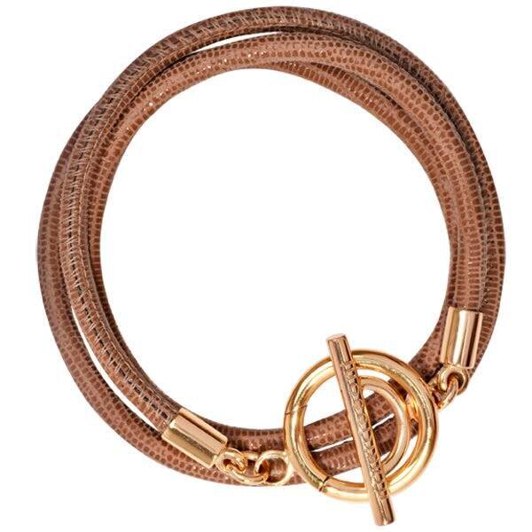 Nikki Lissoni Beige Leather Cord Wrap Bracelet with Gold-Plated T-Bar Closure Charms Size Large BLCG05L