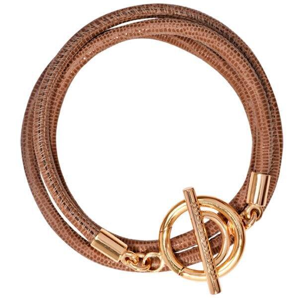 Nikki Lissoni Beige Leather Cord Wrap Bracelet with Gold-Plated T-Bar Closure Charms Size Medium BL…