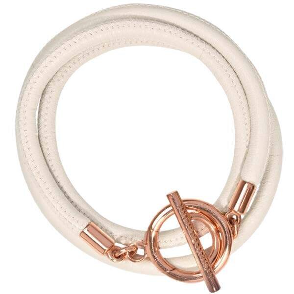 Nikki Lissoni Powder Leather Cord Wrap Bracelet with A Rose Gold-Plated T-Bar Closure Size Large BL…