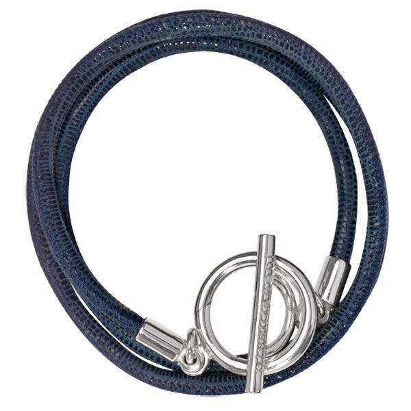 Nikki Lissoni Blue Leather Cord Wrap Bracelet with Silver-Plated T-Bar Closure Charms Size Small BL…