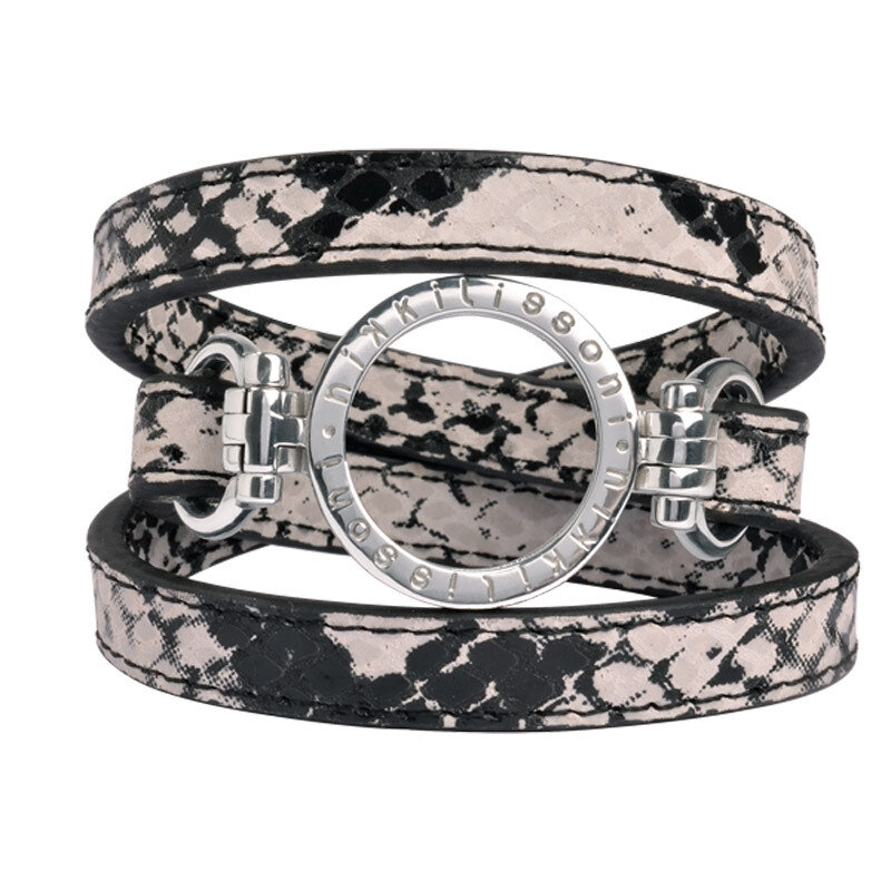 Nikki Lissoni Snake Leather Wrap Bracelet with A Small Silver-Plated Pendant Size Large BSN01SL