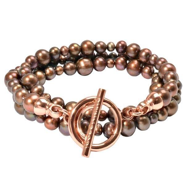 Nikki Lissoni Brown Pearl Bracelet with A Rose Gold-Plated T-Bar Closure Size Large BY03RGL