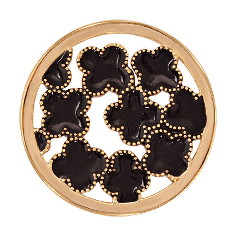 Nikki Lissoni Black Flowers Gold-Plated 33mm Coin C1246GM
