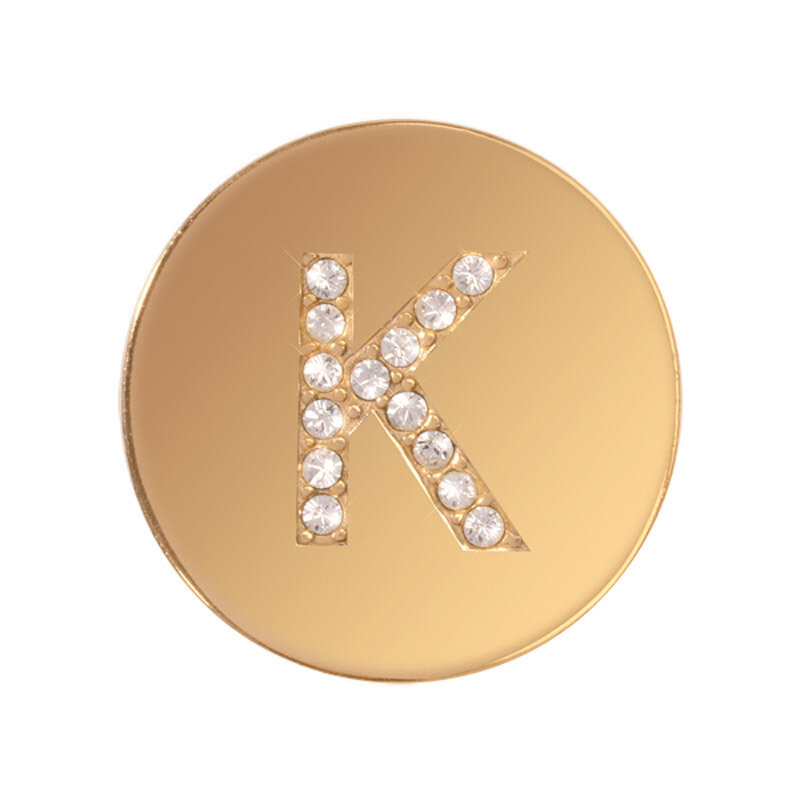 Nikki Lissoni Sparkling Letter Initial K Gold-Plated 23mm Coin C1262GSK