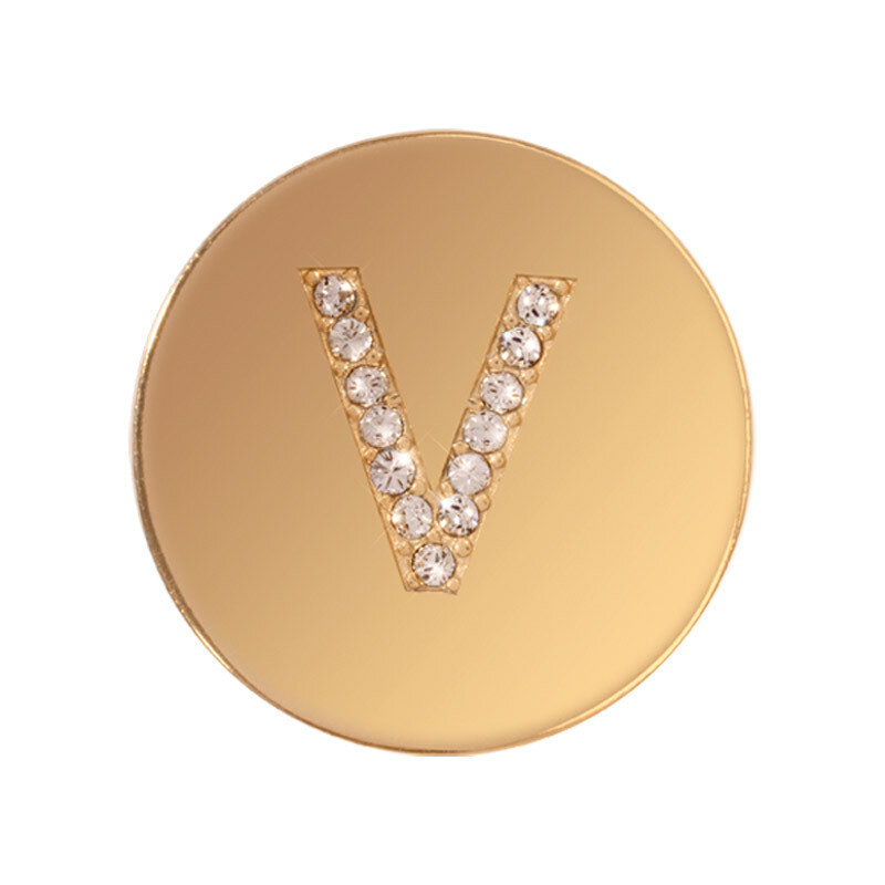 Nikki Lissoni Sparkling Letter Initial V Gold-Plated 23mm Coin C1262GSV, MPN: C1262GSV, 87186274665…