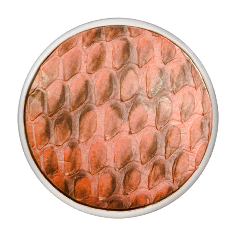 Nikki Lissoni Leather Serpiente Coral Red Brown Silver-Plated 33mm Coin C1372SM