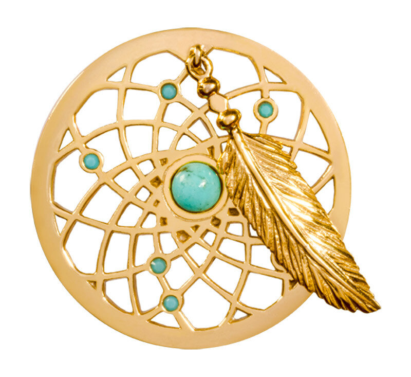 Nikki Lissoni Turquoise Dreamcatcher Dangle Gold-Plated 33mm Coin C1402GM