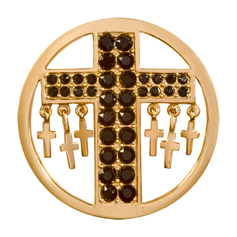 Nikki Lissoni Black Cross That Rocks Dangle Gold-Plated 33mm Coin C1411GM