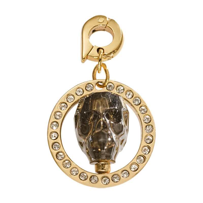 Nikki Lissoni Day of The Dead Black Sparkling Skull Gold-Plated 20mm Charm D1069GM
