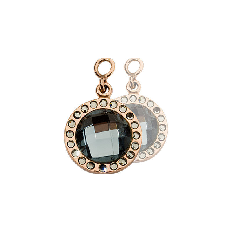 Nikki Lissoni Chic Earring Coins with Grey/Blue Mirror Glass Swarovski Crystals Rose Gold-Plated 14mm EAC2060RGS