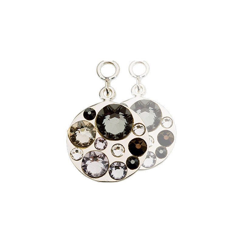 Nikki Lissoni Sparkling Earring Coins with Grey Clear Black Swarovski Crystals Silver-Plated 14mm E…