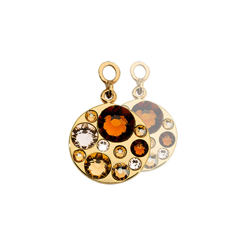 Nikki Lissoni Sparkling Earring Coins with Bronze Gold Clear Swarovski Crystals Silver-Plated 14mm EAC2064GS