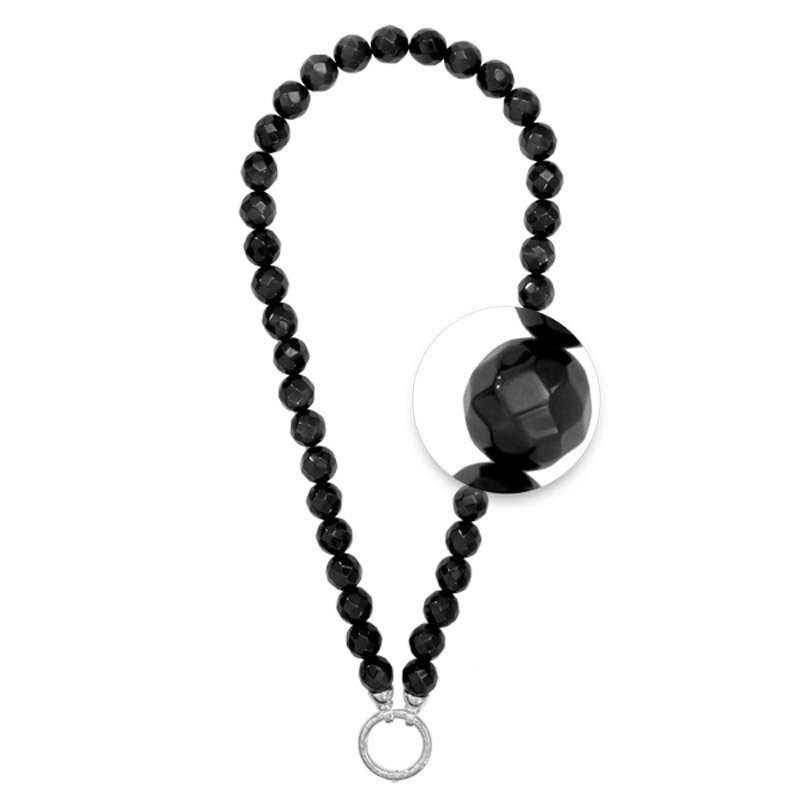 Nikki Lissoni Necklace with Facet Round Black Cats Eye Beads of 12mm Silver-Plated Oring Closure 48cm 19in N1000S48