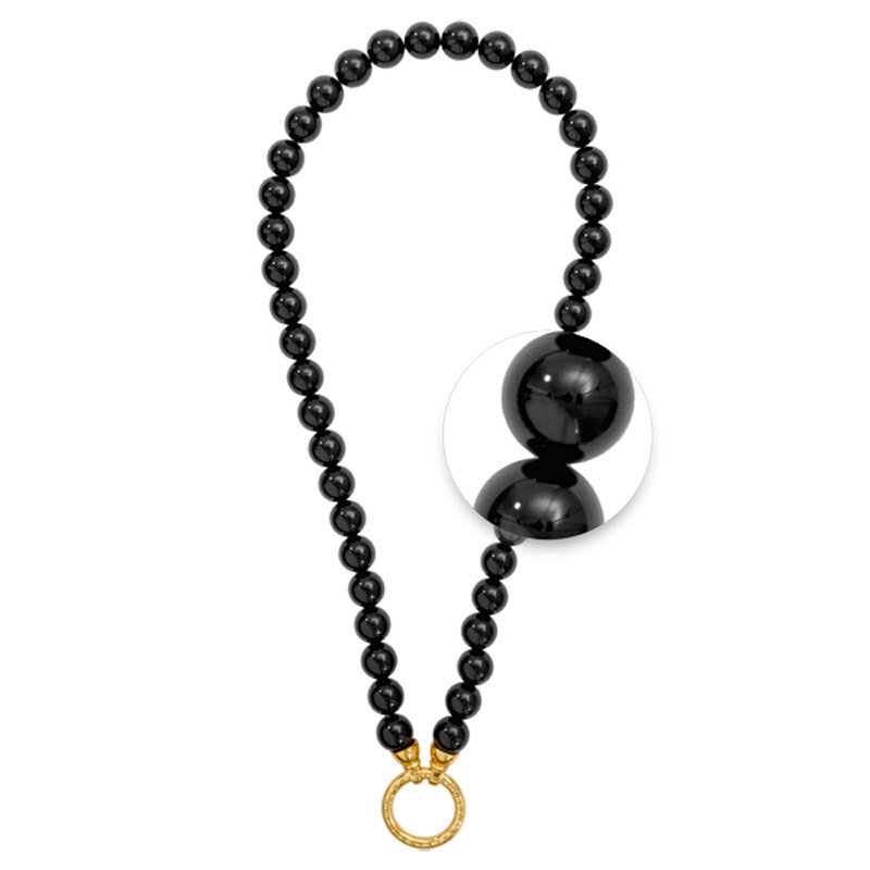 Nikki Lissoni Necklace with Smooth Round Black Onyx Beads of 10mm Gold-Plated Oring Closure 48cm 19…