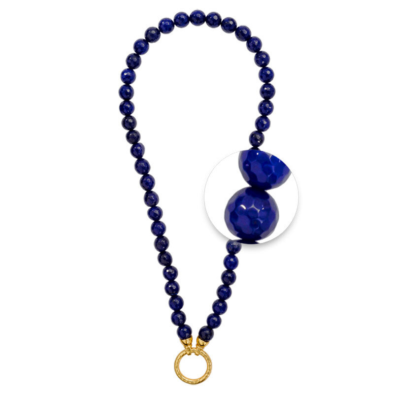Nikki Lissoni Necklace with Facet Round Dyed Blue Jade Beads of 10mm Gold-Plated Oring Closure 48cm…