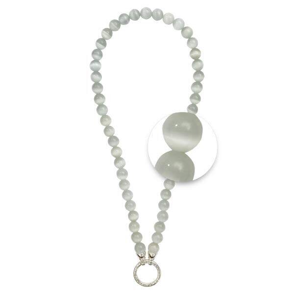 Nikki Lissoni Necklace with Round White Cats Eye Beads of 10mm Silver-Plated Oring Closure 48cm 19in N1006S48