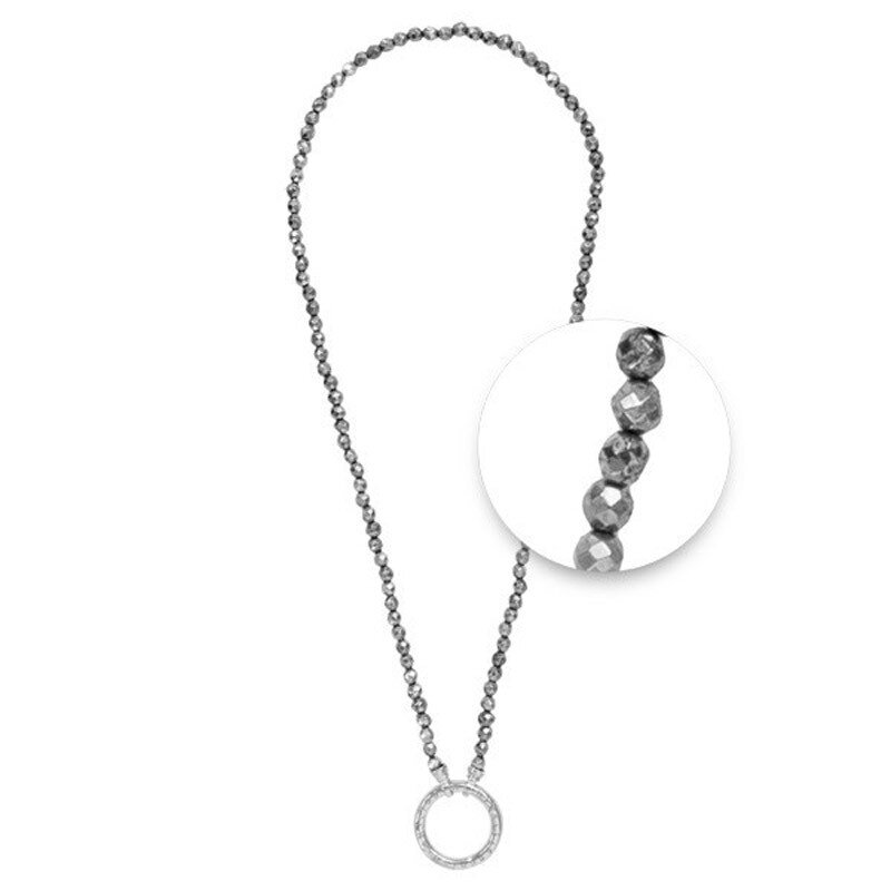 Nikki Lissoni Necklace with Silver Color Facet Round Pyrite Beads of 4mm Silver-Plated Closure 48cm 19in N1009S48