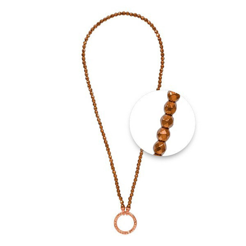 Nikki Lissoni Necklace with Brown Facet Round Pyrite Beads of 4mm Rose Gold-Plated 48cm 19in N1010R…