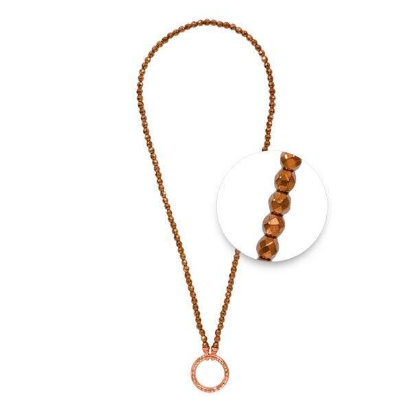 Nikki Lissoni Necklace with Brown Facet Round Pyrite Beads of 4mm Rose Gold-Plated 80cm 32in N1010RG80